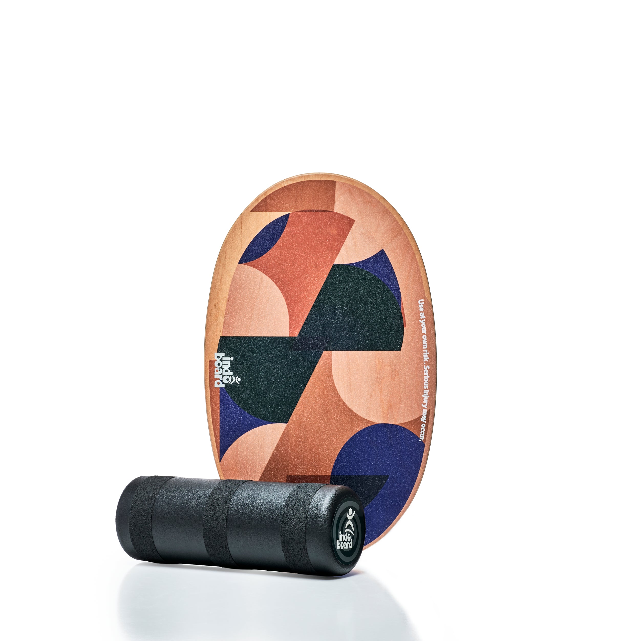 INDO BOARD Original Ola Grande oval balance board with abstract design and black roller, ideal for core training and balance exercises.