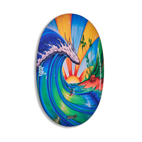 The Original Indo balance board. Top view. Bamboo Beach design by Drew Brophy. 